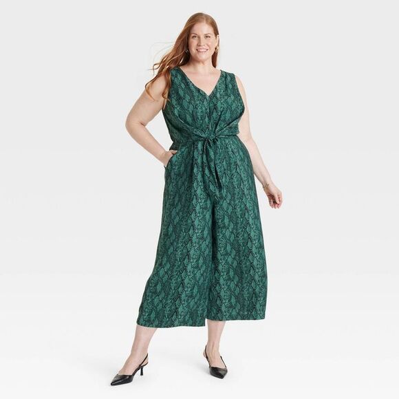Ava & Viv Pants - Open Box - Ava & Viv - Women's Straight Leg Maxi Jumpsuit - Ava & Viv Gre Green